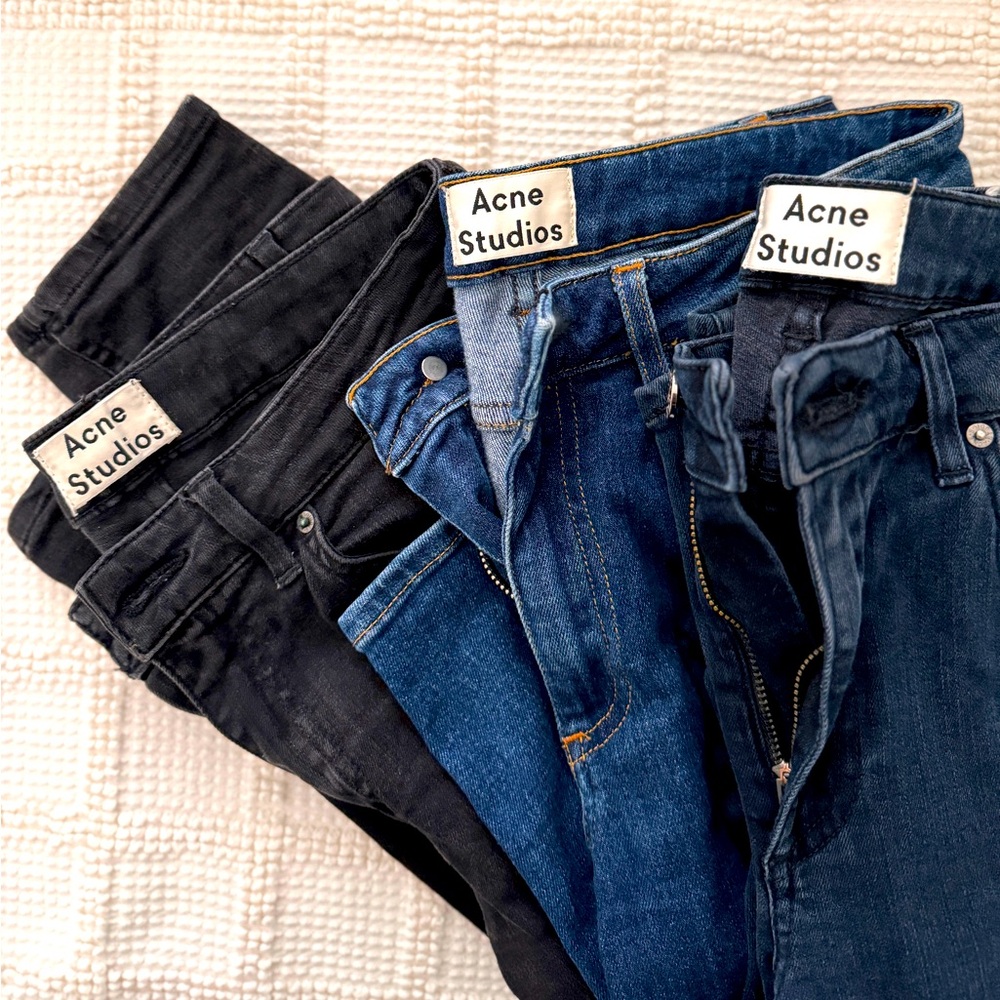 3 pairs of 29/32 skin 5 acne jeans barely worn.